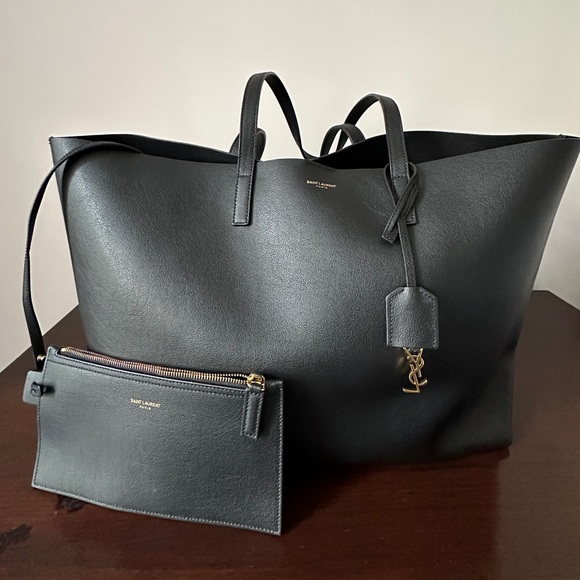 Saint Laurent Black Leather Tote with Gold YSL Charm - Picture 3 of 4